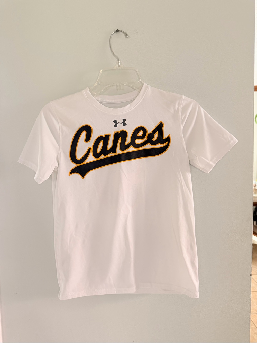 Under Armour White Boys Canes Baseball Shirt with Black Logo